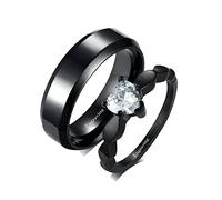 Gualiy FEDI Nuziali Acciaio Coppia, Coppia Anelli con Incisione Nero Anello 6MM con Cuore Zirconia Cubica Donna Taglia 15 Uomo Taglia 20