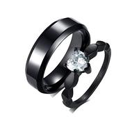 Gualiy FEDI Nuziali in Acciaio Inossidabile, Anello di Fidanzamento Coppia Nero Anello 6MM con Cuore Zirconia Cubica Donna Taglia 15 Uomo Taglia 20
