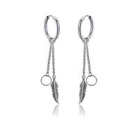 Gualiy Orecchini Uomo Pendenti Acciaio Inossidabile, Orecchini Pendenti Uomo, Pendente A Cerchio Con Catena E Piume