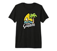 Guam - Isola Tropicale Orizzonte Scena con Palma & Oceano Maglietta Premium