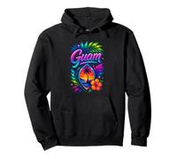 Guam Tramonto Tropicale Con Palma E Fiori Felpa con Cappuccio