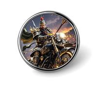 Guan Yu Rides A Motorcycle distintivo rotondo per uomini e donne, spille da bavero resistenti ed eleganti, distintivi in metallo leggero per camicie, giacche, cappelli