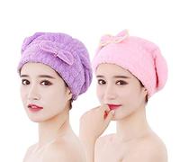 Guang-T Cuffia avvolgente per asciugare i capelli, in morbida microfibra ad asciugatura rapida, in morbido cotone assorbente e leggero, per donne, rosa e viola (2 pezzi)