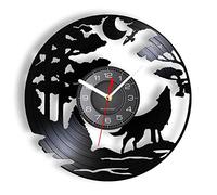 Guang trading Orologio Vinile -30cm Howling Wolf At Moon Wall Art Decor Orologio da parete Vinyl Record Orologio da parete Wildlife Forest Wolf Wall Sign Vinyl Record Timepiece