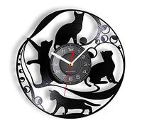 Guang trading Orologio Vinile -30cm Orologio da parete a forma di gatto realizzato con dischi in vinile LP retrò e fagioli Orologio da parete per animali Decorazioni per la casa