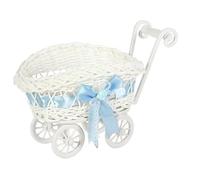 Guangcailun Mini carrello in vimini per la decorazione della festa di compleanno, carrozza intrecciata, cestino di caramelle, passeggino in vimini con fiori, caramelle in rattan, blu