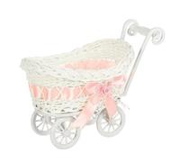 Guangcailun Mini carrello in vimini per la decorazione della festa di compleanno, carrozza intrecciata, cestino di caramelle, passeggino in vimini con fiori, caramelle in rattan, rosa
