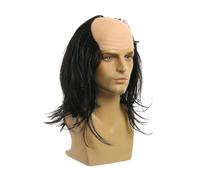 Guangcailun Parrucca calva leggera, accessorio per costume da vecchio per feste di Halloween, cosplay e feste, matrimoni, parrucca calva, vecchio scienziato pazzo, capelli lisci neri