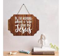 Guangpat Cartello in legno con scritta in inglese "In The Morning When I Rise Give Me Jesus", 15,2 x 25,4 cm, rustico, cristiano, in legno, decorazione per casa, casa, regalo di inaugurazione della