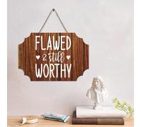 Guangpat Cartello rustico in legno con versetto della Bibbia Flawed And still Worthy, cartello in legno 15,2 x 25,4 cm, rustico, cristiano, decorazione da parete, decorazione per la casa, regalo di