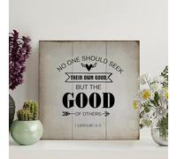 Guangpat Cartello vintage in legno con dedica biblica "No One Should Seek their Own Good", 30,5 x 30,5 cm, rustico, cristiano, in legno, da parete, per casa colonica, cucina, regalo di inaugurazione