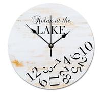 Guangpat Country Wood Grain Gradient Large Wall Clock Battery Operated 25,4 cm Relax at the Lake Clock Silent Easy to Read Coastal Decor for Living Room Kitchen Bedroom Classroom