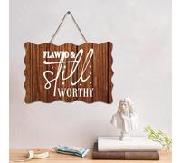 Guangpat Divertente cartello in legno con versi della Bibbia Christian Pallet Sign Flawed & still Worthy 15,2 x 25,4 cm Scrittura cristiana Famiglia Wall Art per cucina, camera da letto, soggiorno