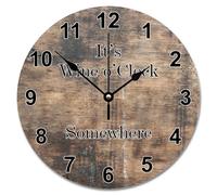 Guangpat Grande orologio da parete in legno, stile retrò, con venature del legno, funzionamento a batteria, 25,4 cm, con scritta "It's Wine O'clock Somewhere", decorazione per la casa, soggiorno