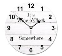 Guangpat It's Wine O'clock Somewhe, orologio da parete bianco con venature del legno bianco sfumato 30,5 cm, rotondo, funzionamento a batteria, decorazione da parete per casa, cucina, ufficio, scuola