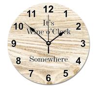 Guangpat It's Wine O'clock Somewhere Orologio da parete marrone chiaro con venature del legno rotondo orologio decorativo a batteria 30,5 cm decorazione da parete per cucina, camera da letto
