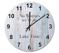 Guangpat No Worries We're On Lake Time Orologio da parete con venature del legno Crack 38 cm Orologio da parete rotondo a batteria Casale Decorazione da parete per soggiorno, cucina, camera da letto
