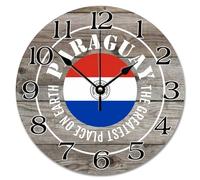 Guangpat Orologio da parete con bandiera del Paraguay The Greatest Place On Earth Paraguay Country City souvenir orologi da parete in legno a batteria 25,4 cm vintage decorazione da parete regalo per