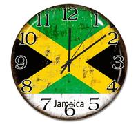 Guangpat Orologio da parete con bandiera nazionale della Giamaica, orologio decorativo rotondo a batteria, 38 cm, orologio silenzioso da appendere alla parete, decorazione rustica per la casa, per