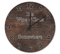 Guangpat Orologio da parete con scritta "It's Wine O'clock Somewhere", con venature in legno, colore marrone scuro, 38 cm, rotondo, decorazione antica vita lago, decorazione per pensionamento