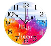 Guangpat Orologio da parete con silhouette arcobaleno Francia Parigi Paesaggio urbano grande orologio da parete in legno azionato a batteria da 22,5 cm silenzioso orologio da appendere da parete decorazione regalo per amici stranieri