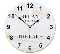 Guangpat Orologio da parete da 25,4 cm con pavimento in legno antico bianco orologi da parete a batteria Relax You're At The Lake Silent She Shed Decor soggiorno camera da letto cucina regalo di