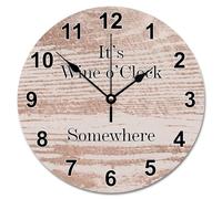 Guangpat Orologio da parete da 25,4 cm, stile country, retrò, in legno, a batteria, con scritta "It's Wine O'clock Somewhere She Shed", decorazione per ufficio, casa, matrimonio, compleanno