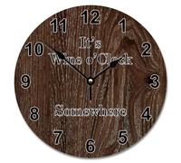 Guangpat Orologio da parete da 30,5 cm, stile shabby chic, con pavimento in legno invecchiato, orologio da parete a batteria, con scritta "It's Wine O'clock", decorazione per soggiorno, regalo per