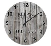 Guangpat Orologio da parete da 38 cm in legno anticato vintage stagionato con fienile orologio da parete a batteria Relax You're At The Lake Pensionamento Decor She Shed decorazione soggiorno regalo