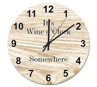 Guangpat Orologio da parete in legno con venatura toscana in legno, funzionamento a batteria, 38 cm, con scritta "It's Wine O'clock Somewhere", decorazione per la casa, cucina, soggiorno, camera da