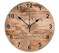 Guangpat Orologio da parete in legno di pino, stile retrò, funzionamento a batteria, 30,5 cm, con scritta "It's Wine O'clock Somewhere", decorazione per la casa, cucina, camera da letto, soggiorno