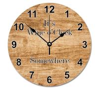 Guangpat Orologio da parete in legno marrone con venature del legno rustico It's Wine O'clock Somewhere 30,5 cm, a batteria, decorazione per camera da letto, soggiorno, ufficio