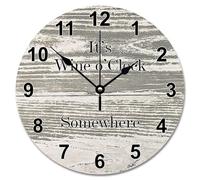 Guangpat Orologio da parete in legno toscano con tavola da fienile, funzionamento a batteria, 30,5 cm, con scritta "It's Wine O'clock Somewhere", decorazione per la casa, camera da letto, soggiorno