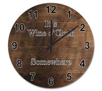 Guangpat Orologio da parete "It's Wine O'clock Somewhere", stile legno marrone scuro, grandi orologi da parete a batteria, 38 cm, decorazione retrò per soggiorno, regalo per uomo, donna, amico