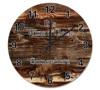 Guangpat Orologio da parete rotondo in legno di pino retrò, 38 cm, funzionamento a batteria, orologio da parete con scritta "It's Wine O'clock", decorazione costiera per cucina, soggiorno, camera da