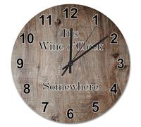Guangpat Orologio da parete rustico in legno di pino, 38 cm, funzionamento a batteria, con scritta "It's Wine O'clock Somewhere", decorazione per la casa, cucina, soggiorno, camera da letto, aula