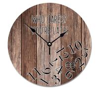 Guangpat Orologio da parete rustico in legno resistente alle intemperie, grande, a batteria, 25,4 cm, con scritta "Who Cares You're Late", silenzioso, sole, spiaggia, decorazione per casa, cucina