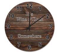 Guangpat Orologio da parete vintage da 15 pollici con venature del legno crepa marrone scuro orologi da parete in legno a batteria It's Wine O'clock Somewhere Men Cave Decor per ufficio Home Decor