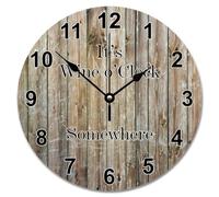 Guangpat Orologio da parete vintage da 25,4 cm, stile country, con venature del legno marrone, orologio da parete a batteria It's Wine O'clock Somewhere Decorazione per la pensione per ufficio Home