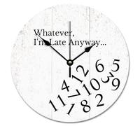 Guangpat Orologio da parete vintage in legno bianco con scritta "Whatever I'm Late Anyway Relax", 30,5 cm, funzionamento a batteria, senza ticchettio, decorazione moderna per ufficio, scuola, bagno
