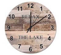 Guangpat Relax You're At The Lake Orologio da parete da pavimento in legno 38 cm Orologio da parete rotondo a batteria Agriturismo Lago Life Decor pensionamento soggiorno decorazione regalo per uomo