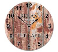 Guangpat Relax You're At The Lake Orologio da parete da pavimento Venatura del legno Rotondo Orologi decorativi a batteria 25,4 cm Vintage Sunshine Beach Decor Soggiorno Camera da letto Cucina Natale