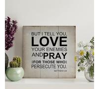 Guangpat Targa in legno con scritta in inglese "But I You Love Your Enemies Pray in legno" (lingua italiana non garantita), rustica, da parete, per casa, cucina, bagno, soggiorno, 20,3 x 20,3 cm