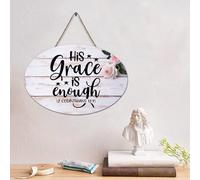 Guangpat Targa in legno con scritta in lingua inglese "His Grace Is Enough", con versi della Bibbia, in legno, stile rustico, decorazione da parete religiosa, per casa, cucina, soggiorno, bar, 10,2 x