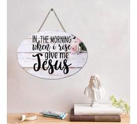 Guangpat Targa in legno vintage con scritta cristiana in lingua inglese "In the Morning When I Rise Give Me Jesus", decorazione da parete per soggiorno, stile rustico, decorazione da parete per cucina