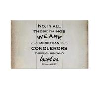 Guangpat Targa in legno vintage con scritta in lingua inglese "No, in All These Things We're More Than Conquerors", 40,6 x 25,4 cm, decorazione da parete per soggiorno e camera da letto