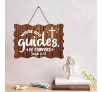 Guangpat Targa rustica in legno con scritta in lingua inglese "Where God Guides He Supplie", con scritta in lingua inglese "Where God Guides He Supplie", decorazione da parete per casa, bar, club