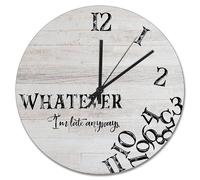Guangpat Whatever I'm Late Anyways Orologio da parete Fattoria Fienile Orologio da parete con venature del legno Orologi da parete a batteria da 38 cm Silenzioso Casale Decorazione da parete per