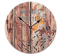 Guangpat Who Cares You're Late Orologio da parete marrone Gradiente Legno Gradiente 25,4 cm Orologio da parete in legno a batteria Casale Decorazione da parete per cucina, camera da letto, Soggiorno