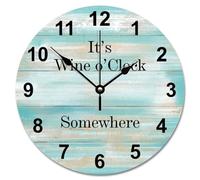 Guangpat Wine O'clock Somewhere - Orologio da parete con venature in legno, 25,4 cm, rotondo, funzionamento a batteria, decorazione rustica per casa sulla spiaggia, soggiorno, camera da letto, cucina